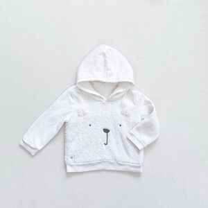 Gap Sherpa Teddy Bear Hooded Sweatshirt White Faux Fur Long Sleeve Unisex 2T